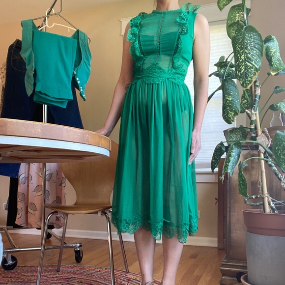 Elegant Green Lace Ted Baker Dress Size 0 - Picture 4 of 8
